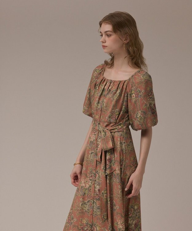 GRACE CONTINENTAL ヴィンテージフラワープリントワンピース キャメル