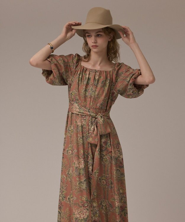 GRACE CONTINENTAL ヴィンテージフラワープリントワンピース キャメル