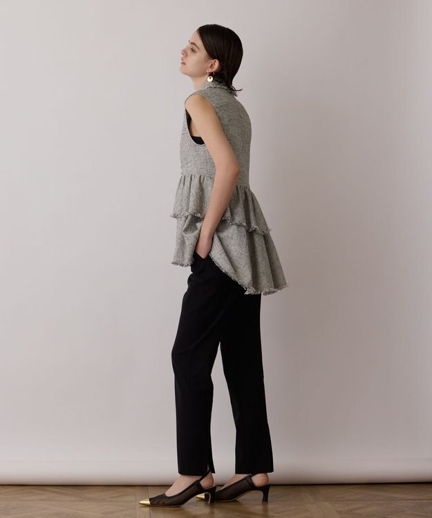 GRACE CONTINENTAL ツイードフリンジジレ グレー