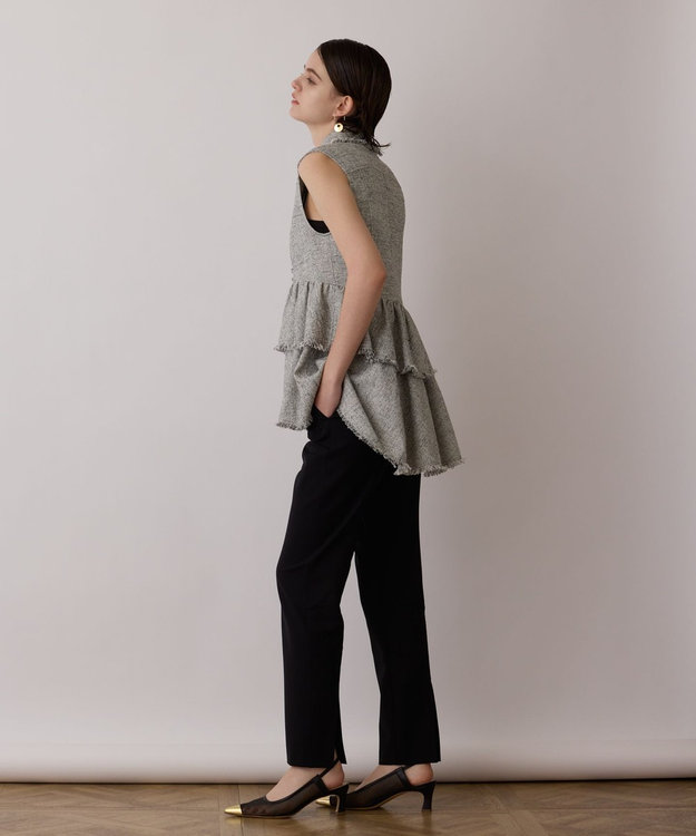 GRACE CONTINENTAL ツイードフリンジジレ グレー