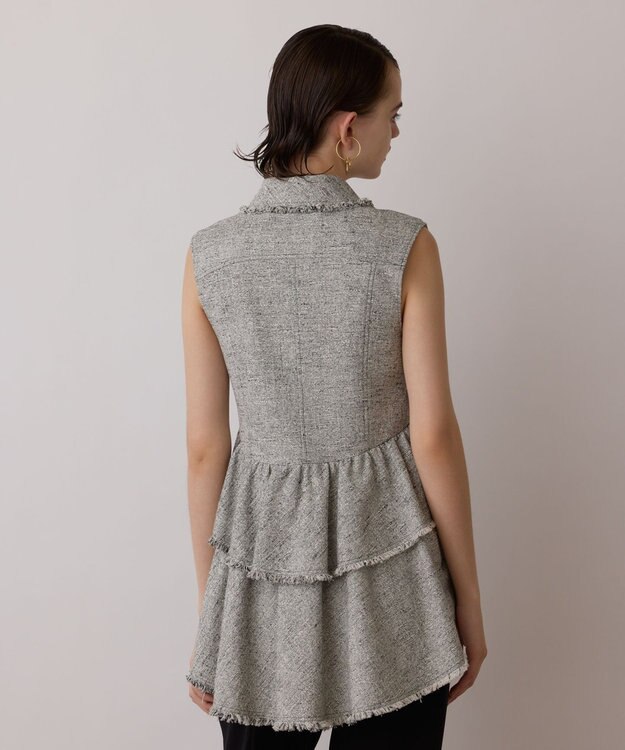 GRACE CONTINENTAL ツイードフリンジジレ グレー