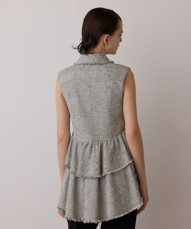 GRACE CONTINENTAL ツイードフリンジジレ グレー