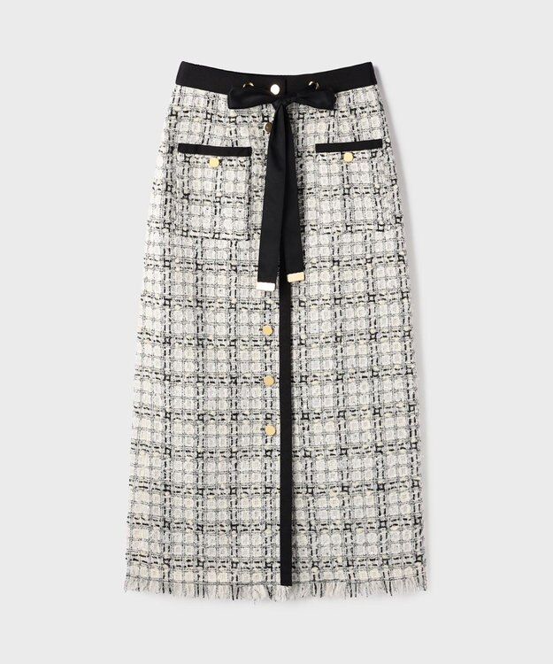 GRACE CONTINENTAL トリミングツイードスカート ホワイト