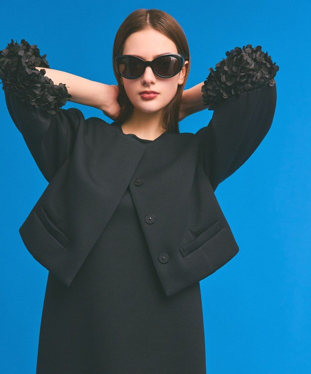 GRACE CONTINENTAL フラワーチュール切替ジャケット ブラック