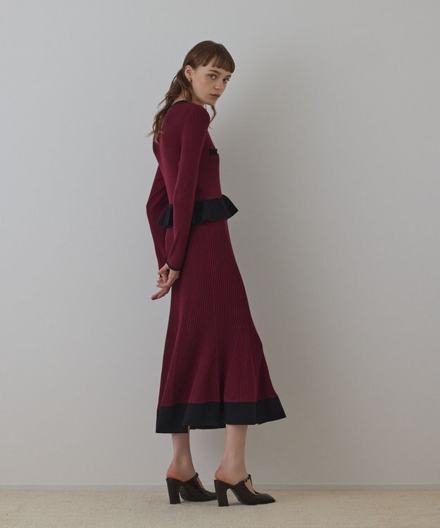 GRACE CONTINENTAL バイカラーニットワンピース ボルドー