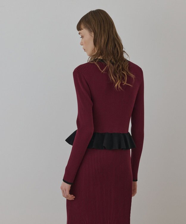 GRACE CONTINENTAL バイカラーニットワンピース ボルドー