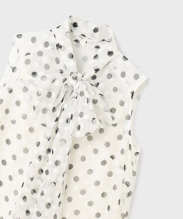 GRACE CONTINENTAL ドットオパールボウタイノースリーブ ホワイト