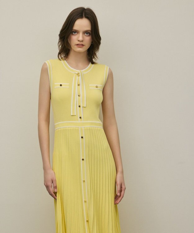 GRACE CONTINENTAL バイカラーボウタイニットワンピース イエロー