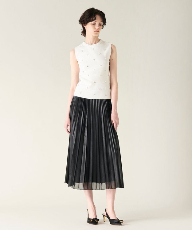 GRACE CONTINENTAL ビジューニットトップ ホワイト