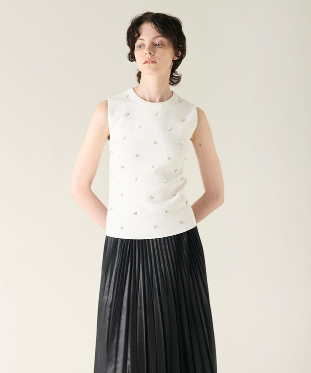 GRACE CONTINENTAL ビジューニットトップ ホワイト