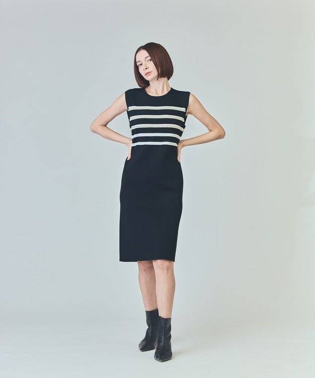 GRACE CONTINENTAL ボーダーパールワンピース ブラック