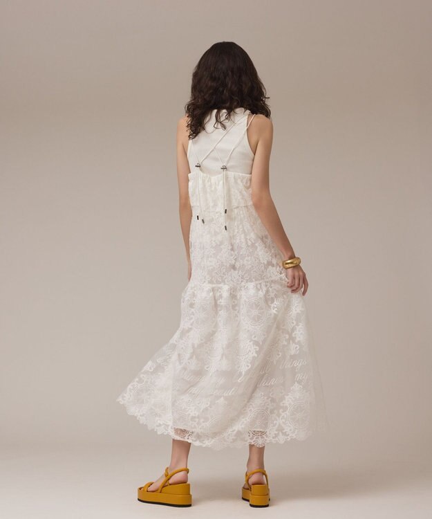 GRACE CONTINENTAL ロゴ刺繍レースワンピース ホワイト