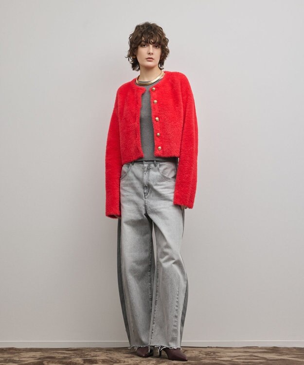 GRACE CONTINENTAL フェザーショートニットカーディガン レッド