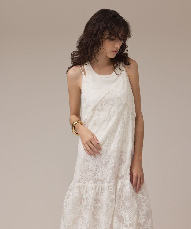 GRACE CONTINENTAL ロゴ刺繍レースワンピース ホワイト