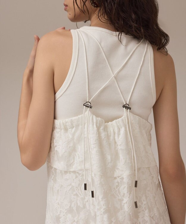 GRACE CONTINENTAL ロゴ刺繍レースワンピース ホワイト