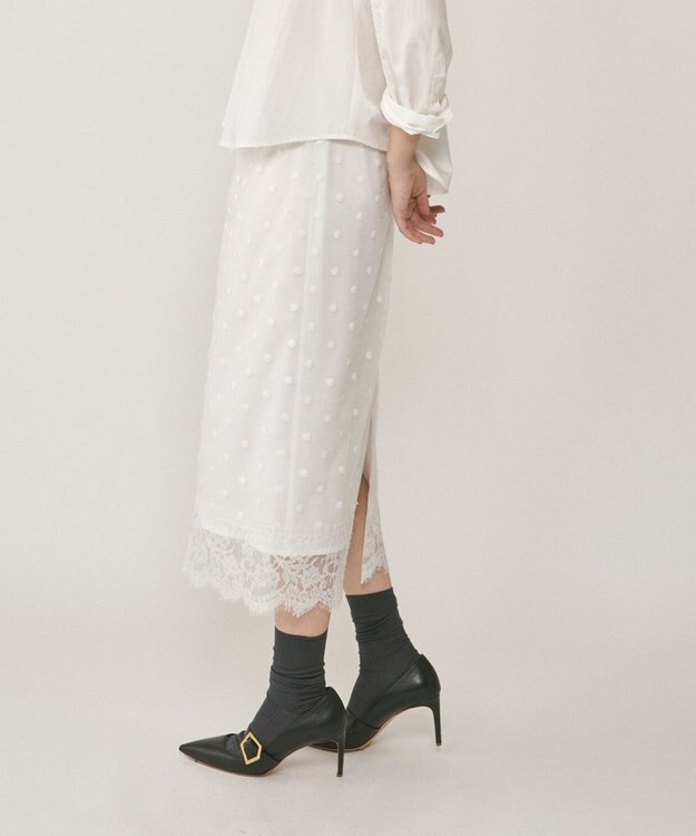 GRACE CONTINENTAL ドットチュールタイトスカート ホワイト