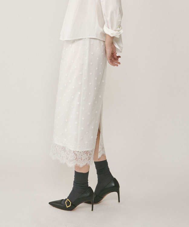 GRACE CONTINENTAL ドットチュールタイトスカート ホワイト