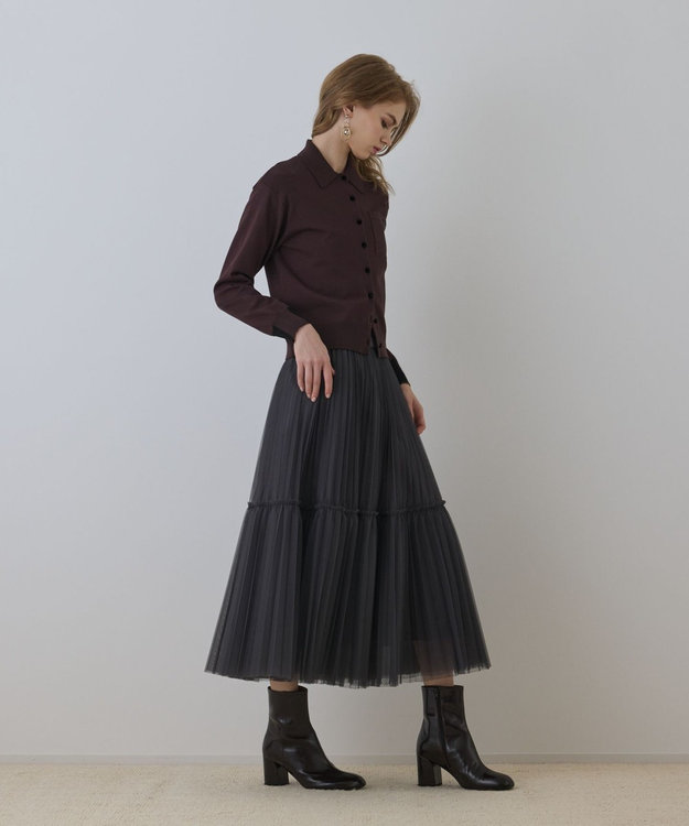 GRACE CONTINENTAL バイカラーロゴニットカーディガン ダークブラウン