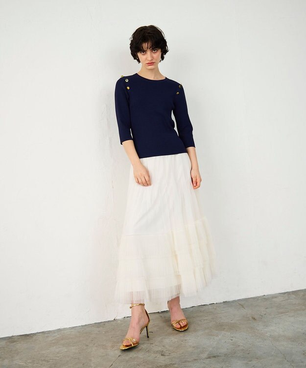 GRACE CONTINENTAL メタル釦リブニットトップ ネイビー