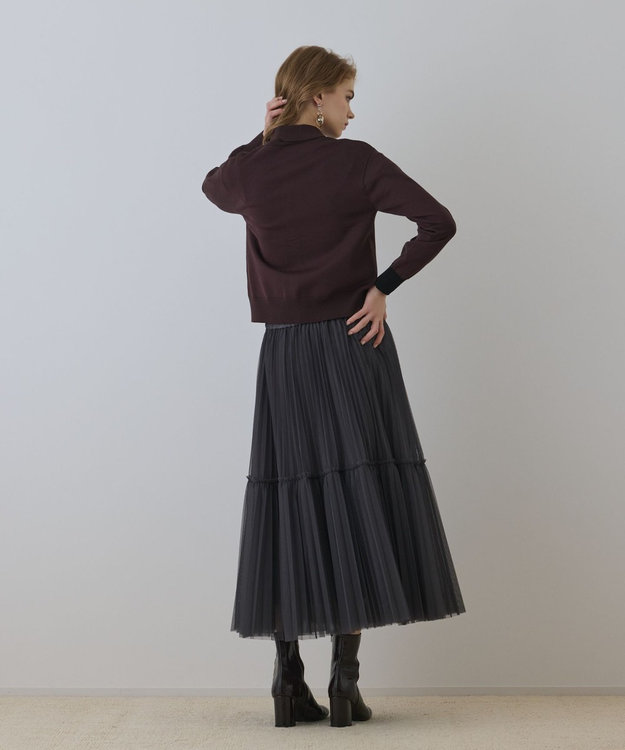 GRACE CONTINENTAL バイカラーロゴニットカーディガン ダークブラウン