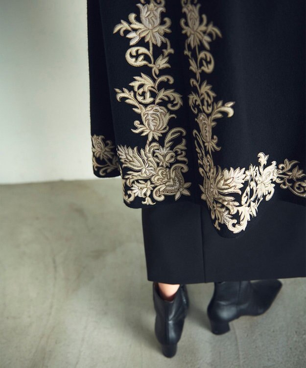 GRACE CONTINENTAL 刺繍ウールコート ブラック