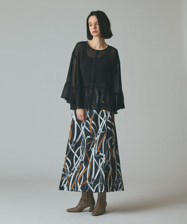 GRACE CONTINENTAL ベルトプリントアシメプリーツスカート ブラック