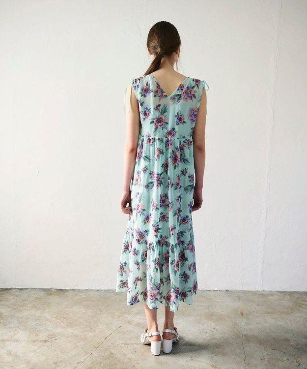 GRACE CONTINENTAL エスニックフラワー刺繍ワンピース ライトグリーン