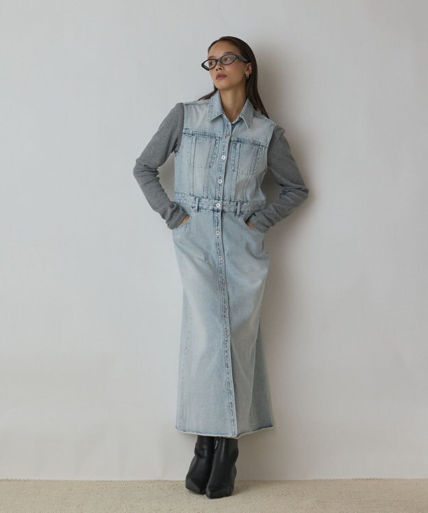 GRACE CONTINENTAL デニムロングジレワンピース サックス