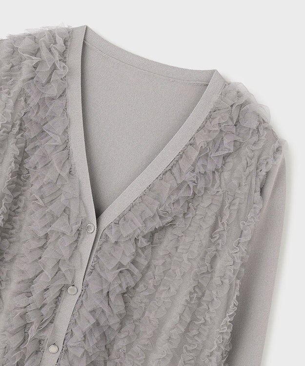 GRACE CONTINENTAL ギャザーフリルニットカーディガン グレー