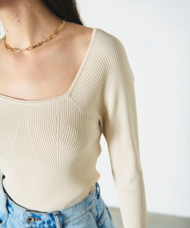 GRACE CONTINENTAL リブスクエアニットトップ キナリ