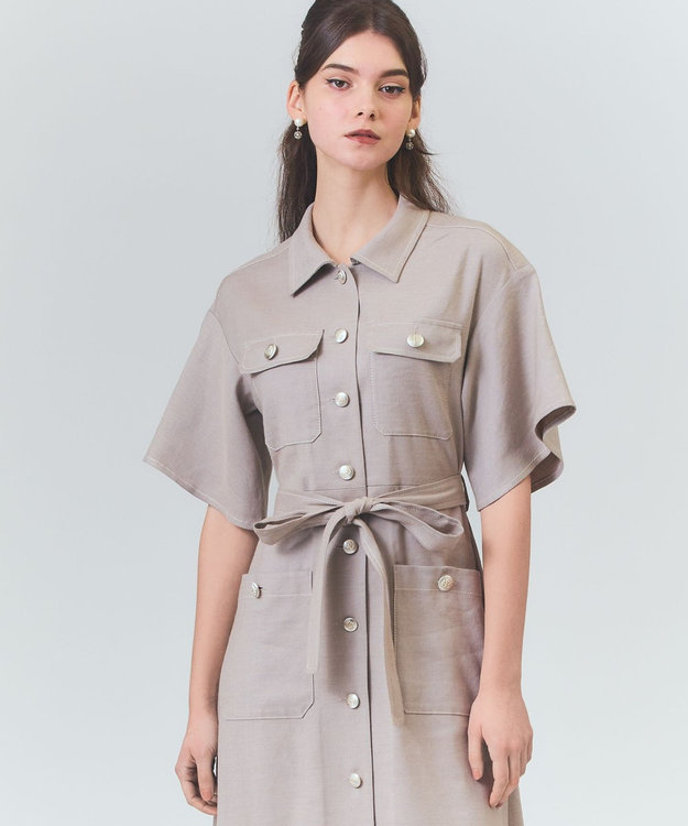 GRACE CONTINENTAL リネンデニムライクワンピース ベージュ