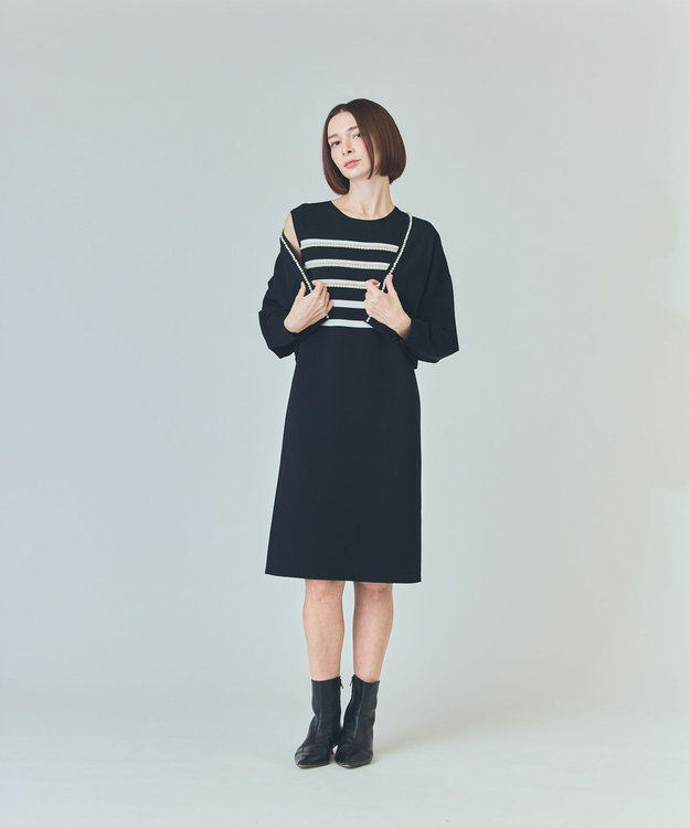 GRACE CONTINENTAL ボーダーパールワンピース ブラック