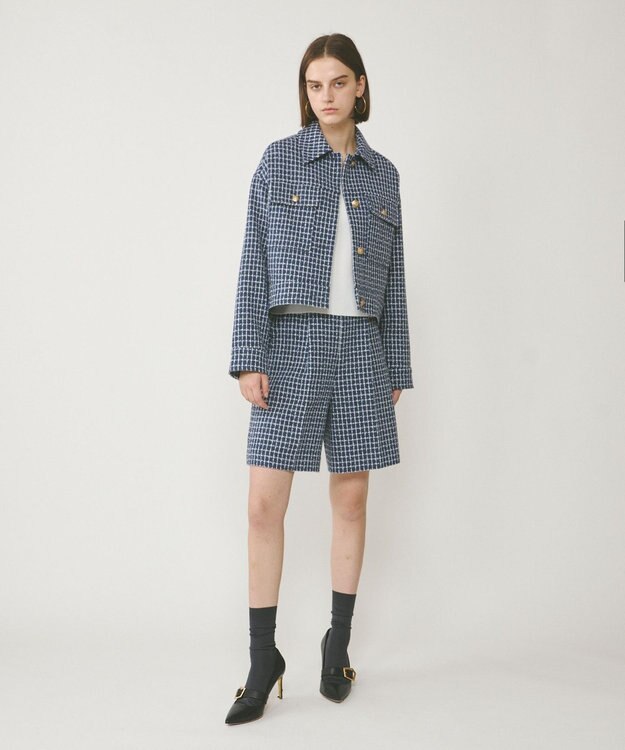 GRACE CONTINENTAL チェックツイードハーフパンツ ブルー