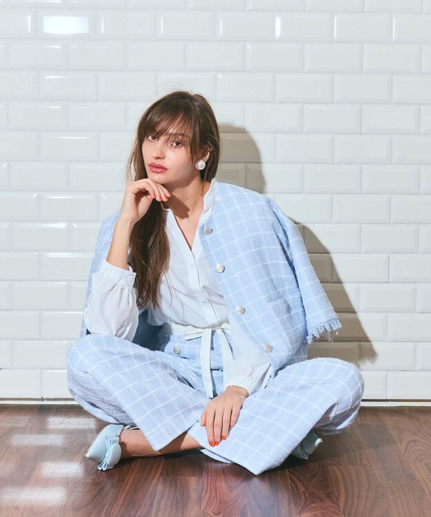 GRACE CONTINENTAL ツイードイージーパンツ ブルー