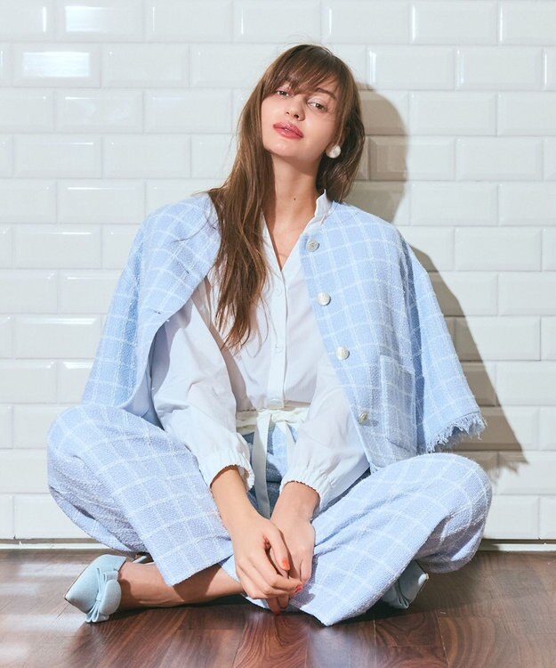 GRACE CONTINENTAL ツイードイージーパンツ ブルー