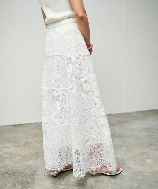 GRACE CONTINENTAL ケミカルレースパッチワークスカート ホワイト