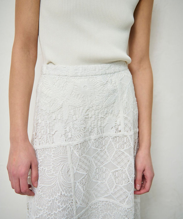 GRACE CONTINENTAL ケミカルレースパッチワークスカート ホワイト