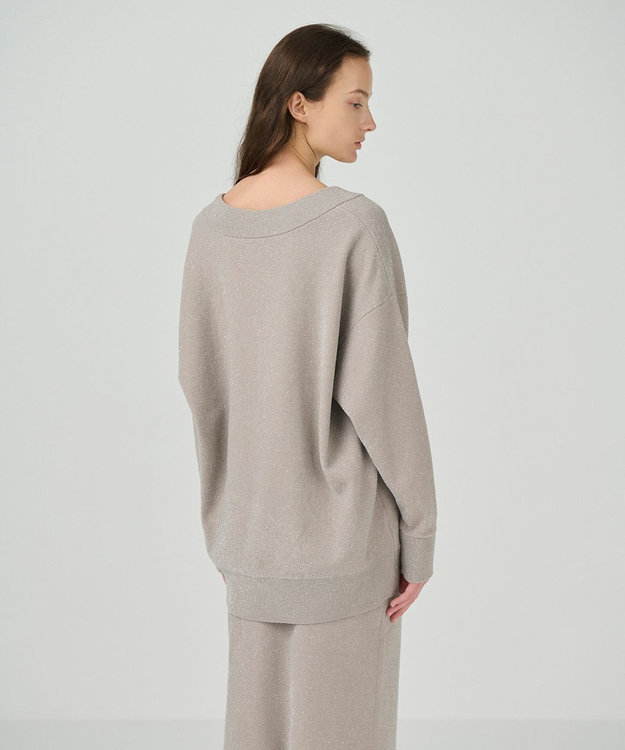 GRACE CONTINENTAL ラメVネックニットトップ ベージュ