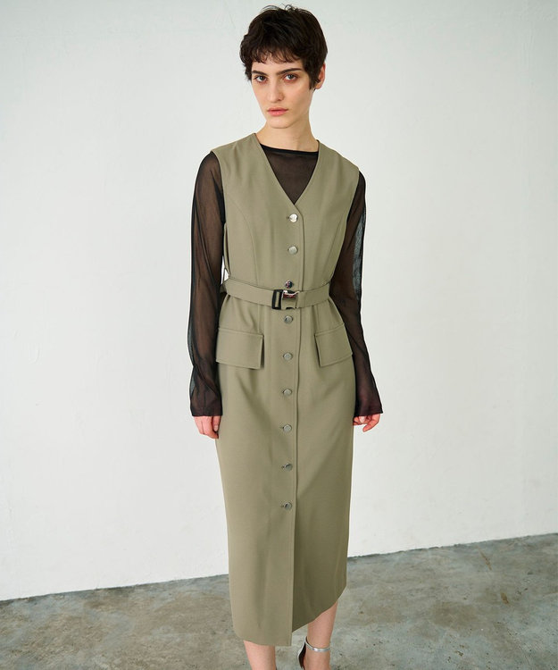 GRACE CONTINENTAL ベルト付ジャンパースカート カーキ