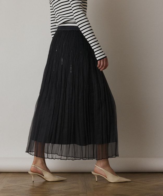 GRACE CONTINENTAL オーガンスパンコールスカート グレー