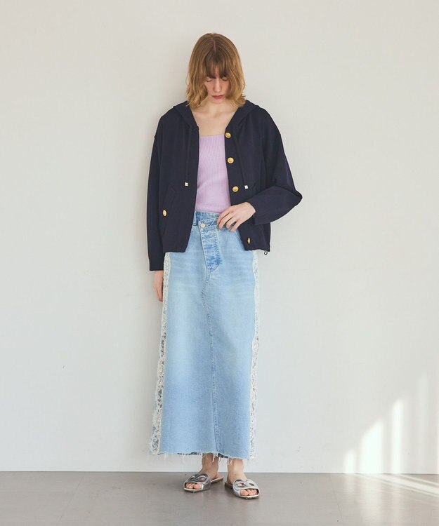 GRACE CONTINENTAL ニットフーディブルゾン ネイビー