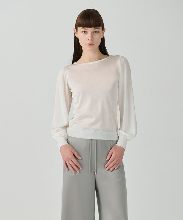 GRACE CONTINENTAL シアーラメニットトップ ホワイト