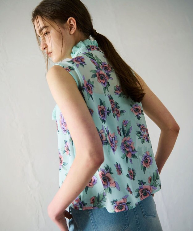 GRACE CONTINENTAL エスニックフラワー刺繍トップ ライトグリーン