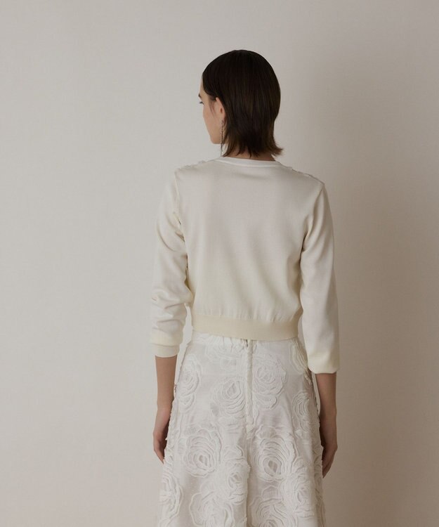 GRACE CONTINENTAL ローズ刺繍ニットカーディガン ホワイト