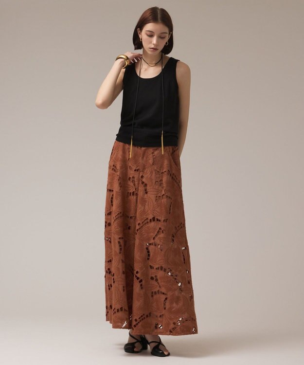 GRACE CONTINENTAL カットワークバギーパンツ ブラウン