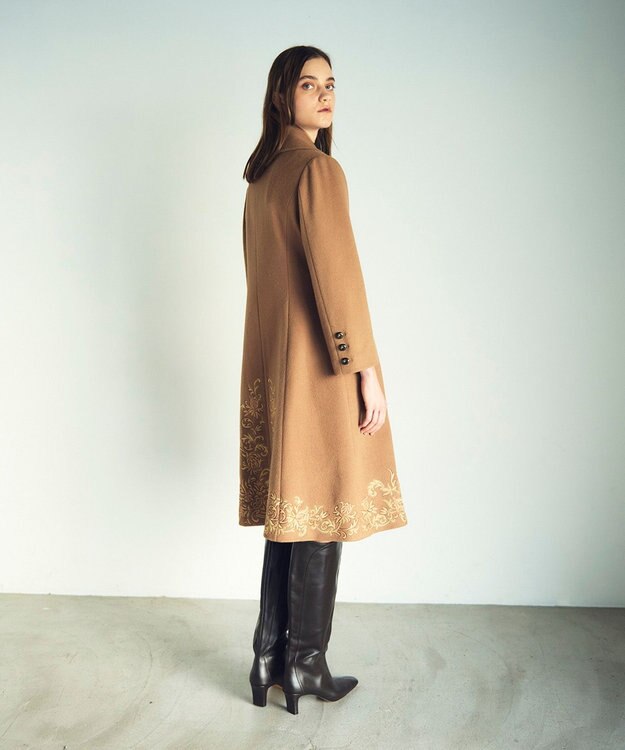 GRACE CONTINENTAL 刺繍ウールコート キャメル