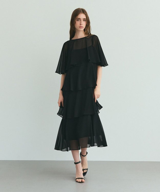 GRACE CONTINENTAL シフォンケープドレス ブラック