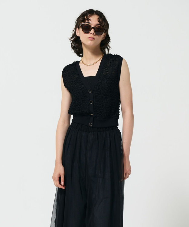 GRACE CONTINENTAL チュールフリルニットベスト ブラック