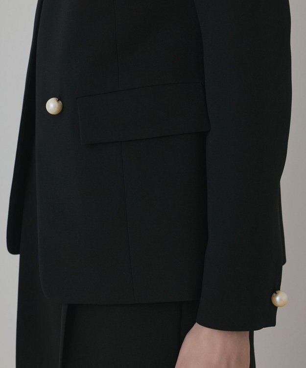 GRACE CONTINENTAL パールボタンノーカラージャケット ブラック