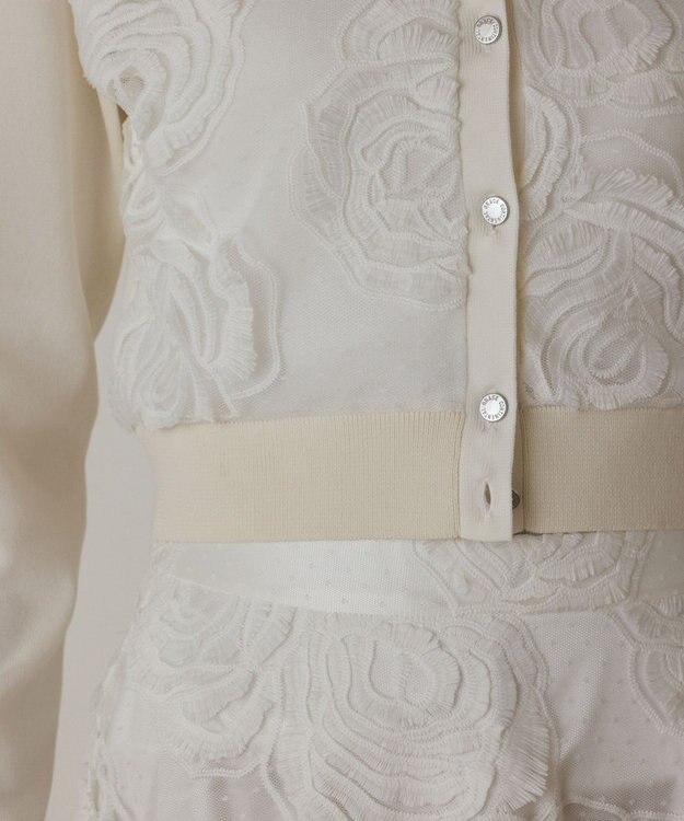 GRACE CONTINENTAL ローズ刺繍ニットカーディガン ホワイト